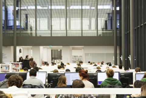 Ordinateurs en BDL Etudiants utilisant des postes fixes dans la bibliothèque des Licences
